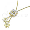 Oro Laminado Fancy Necklace, Gold Filled Style Flower Design, with White Cubic Zirconia, Polished, Golden Finish, 04.347.0009.20