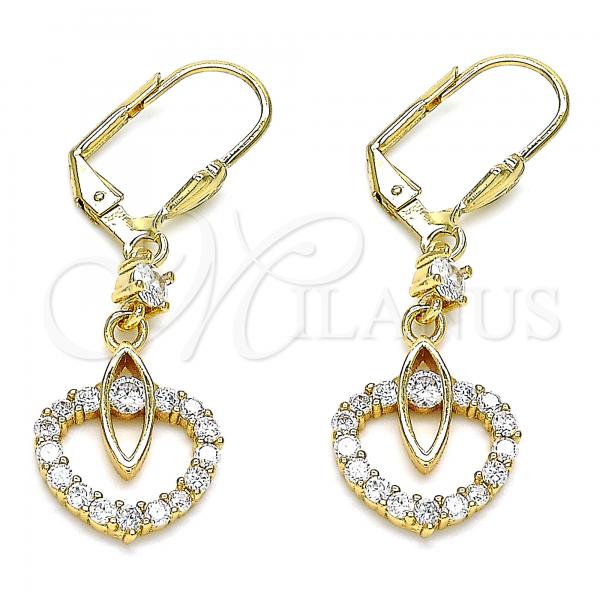 Oro Laminado Long Earring, Gold Filled Style with White Cubic Zirconia, Polished, Golden Finish, 02.387.0041