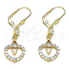 Oro Laminado Long Earring, Gold Filled Style with White Cubic Zirconia, Polished, Golden Finish, 02.387.0041