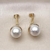 Oro Laminado Dangle Earring, Gold Filled Style Ball Design, with Ivory Cubic Zirconia, Polished, Golden Finish, 02.213.0727