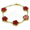 Oro Laminado Fancy Bracelet, Gold Filled Style Flower and Rolo Design, with Garnet Opal, Polished, Golden Finish, 03.313.0043.2.08