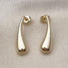 Oro Laminado Stud Earring, Gold Filled Style Teardrop Design, Polished, Golden Finish, 02.163.0380