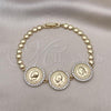 Oro Laminado Fancy Bracelet, Gold Filled Style with White Micro Pave, Polished, Golden Finish, 03.284.0030.08