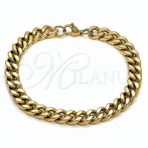 Stainless Steel Basic Bracelet, Miami Cuban Design, Polished, Golden Finish, 03.435.0002.09