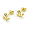 Sterling Silver Stud Earring, Anchor Design, with White Cubic Zirconia, Polished, Golden Finish, 02.285.0049