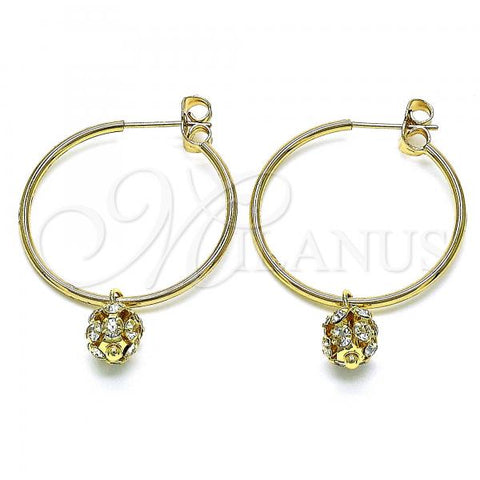 Oro Laminado Medium Hoop, Gold Filled Style with White Crystal, Polished, Golden Finish, 02.63.2736.2.30