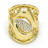 Oro Laminado Multi Stone Ring, Gold Filled Style Flower Design, with White Crystal, Polished, Golden Finish, 01.160.0003.08 (Size 8)