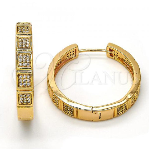 Oro Laminado Huggie Hoop, Gold Filled Style with White Micro Pave, Polished, Golden Finish, 02.213.0009.30