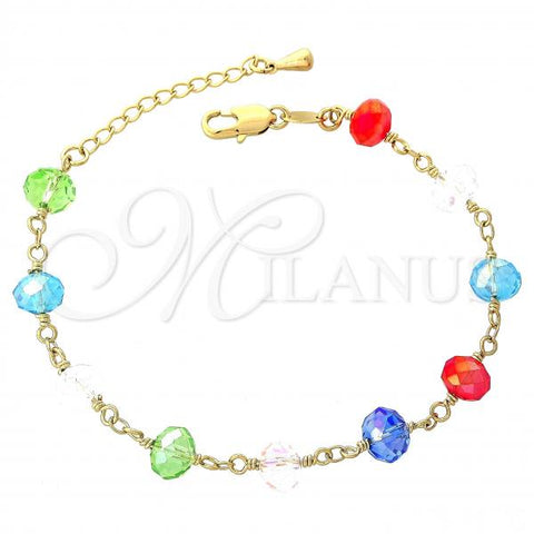 Oro Laminado Fancy Bracelet, Gold Filled Style Ball Design, with Multicolor Crystal, Golden Finish, 03.63.1305.07