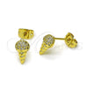 Oro Laminado Stud Earring, Gold Filled Style Ice Cream Design, with White Micro Pave, Polished, Golden Finish, 02.341.0220