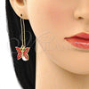 Oro Laminado Threader Earring, Gold Filled Style Butterfly Design, with Garnet Crystal, Polished, Golden Finish, 02.380.0068.1