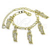 Oro Laminado Charm Bracelet, Gold Filled Style San Judas and Figaro Design, Polished, Golden Finish, 03.351.0161.07