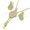 Oro Laminado Earring and Pendant Adult Set, Gold Filled Style with White Crystal, Polished, Golden Finish, 10.160.0158