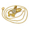 Oro Laminado Pendant Necklace, Gold Filled Style Elephant Design, with White Crystal, Polished, Golden Finish, 04.118.0117.18