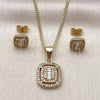 Oro Laminado Earring and Pendant Adult Set, Gold Filled Style Cluster and Baguette Design, with White Cubic Zirconia and White Micro Pave, Polished, Golden Finish, 10.342.0249