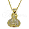 Oro Laminado Fancy Pendant, Gold Filled Style Money Sign Design, with White Micro Pave, Polished, Golden Finish, 05.342.0150