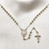 Oro Laminado Thin Rosary, Gold Filled Style Guadalupe and Cross Design, with White Cubic Zirconia, Polished, Golden Finish, 09.253.0080.22
