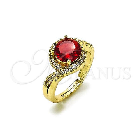 Oro Laminado Multi Stone Ring, Gold Filled Style Cluster Design, with Garnet Cubic Zirconia and White Micro Pave, Polished, Golden Finish, 01.284.0103.2