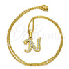 Stainless Steel Pendant Necklace, Initials and Rolo Design, with White Crystal, Polished, Golden Finish, 04.238.0012.18