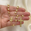 Oro Laminado Medium Rosary, Gold Filled Style Jesus and Crucifix Design, Polished, Golden Finish, 09.253.0042.26