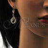 Oro Laminado Dangle Earring, Gold Filled Style Teardrop Design, with White Micro Pave, Polished, Golden Finish, 02.59.0112