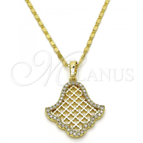 Oro Laminado Pendant Necklace, Gold Filled Style with White Crystal, Polished, Golden Finish, 04.26.0017.18