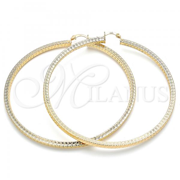 Oro Laminado Extra Large Hoop, Gold Filled Style Hollow Design, Diamond Cutting Finish, Golden Finish, 02.170.0389.80