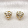 Oro Laminado Stud Earring, Gold Filled Style Heart Design, with White Cubic Zirconia, Polished, Golden Finish, 02.411.0010