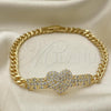 Oro Laminado Fancy Bracelet, Gold Filled Style Heart Design, with White Micro Pave, Polished, Golden Finish, 03.283.0069.07