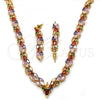 Oro Laminado Necklace and Earring, Gold Filled Style with Multicolor Cubic Zirconia, Polished, Golden Finish, 06.205.0009