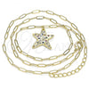 Oro Laminado Pendant Necklace, Gold Filled Style Star Design, with Multicolor Micro Pave, Polished, Golden Finish, 04.60.0013.18