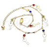 Oro Laminado Charm Anklet , Gold Filled Style key and Rattle Charm Design, with Multicolor Crystal, Polished, Golden Finish, 03.213.0092.1.10