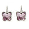 Rhodium Plated Leverback Earring, Butterfly Design, with Antique Pink Swarovski Crystals, Polished, Rhodium Finish, 02.239.0011.3