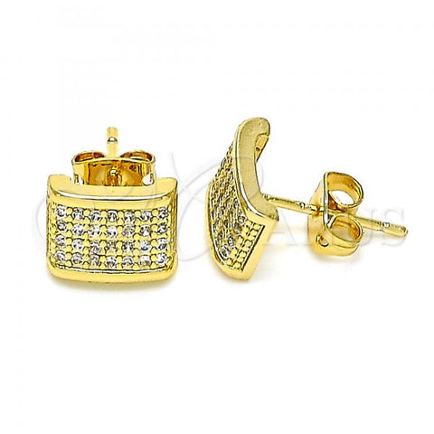 Oro Laminado Stud Earring, Gold Filled Style with White Micro Pave, Polished, Golden Finish, 02.342.0110