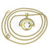 Oro Laminado Pendant Necklace, Gold Filled Style Hand of God Design, with Multicolor Micro Pave, White Enamel Finish, Golden Finish, 04.313.0026.20