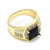 Oro Laminado Mens Ring, Gold Filled Style with Black Cubic Zirconia and White Micro Pave, Polished, Golden Finish, 01.266.0046.2.11