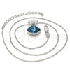 Rhodium Plated Pendant Necklace, Flower Design, with Indicolite Swarovski Crystals and White Micro Pave, Polished, Rhodium Finish, 04.239.0020.1.16