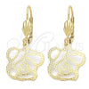 Oro Laminado Dangle Earring, Gold Filled Style Flower Design, Diamond Cutting Finish, Golden Finish, 5.067.007.1