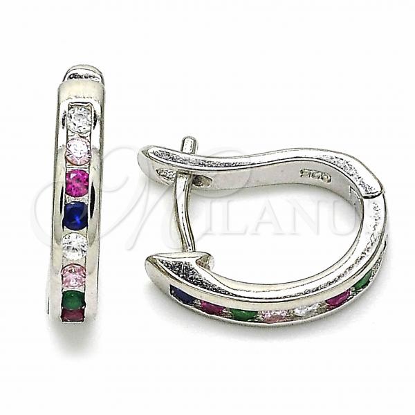 Sterling Silver Huggie Hoop, with Multicolor Cubic Zirconia, Polished, Rhodium Finish, 02.332.0049.12