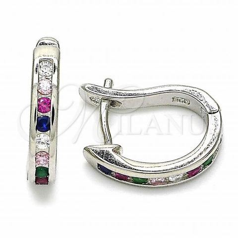 Sterling Silver Huggie Hoop, with Multicolor Cubic Zirconia, Polished, Rhodium Finish, 02.332.0049.12