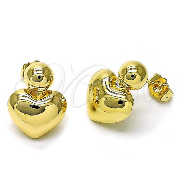 Oro Laminado Stud Earring, Gold Filled Style Heart and Ball Design, Polished, Golden Finish, 02.60.0159