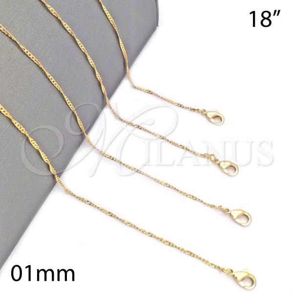 Oro Laminado Basic Necklace, Gold Filled Style Singapore Design, Polished, Golden Finish, 04.65.0184.18