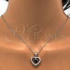 Sterling Silver Earring and Pendant Adult Set, Heart Design, with Sapphire Blue and White Cubic Zirconia, Polished, Rhodium Finish, 10.175.0032