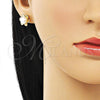 Oro Laminado Stud Earring, Gold Filled Style Flower Design, with Ivory Pearl, Polished, Golden Finish, 02.342.0220