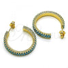 Oro Laminado Stud Earring, Gold Filled Style with Blue Topaz Cubic Zirconia, Polished, Golden Finish, 02.64.0642.4