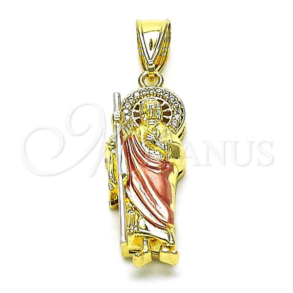 Oro Laminado Religious Pendant, Gold Filled Style San Judas Design, with White Micro Pave, Polished, Tricolor, 05.411.0001.2