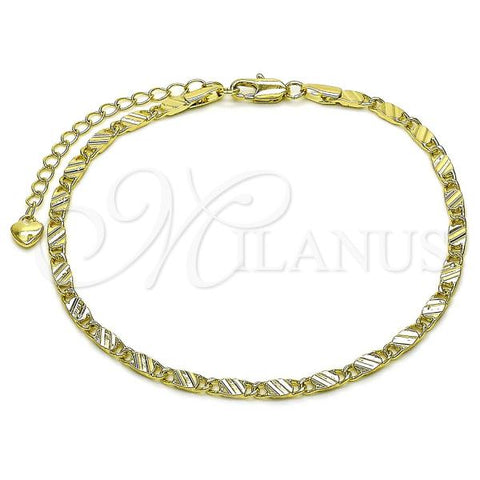 Oro Laminado Basic Anklet, Gold Filled Style Mariner Design, Diamond Cutting Finish, Golden Finish, 03.213.0293.09