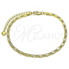 Oro Laminado Basic Anklet, Gold Filled Style Mariner Design, Diamond Cutting Finish, Golden Finish, 03.213.0293.09