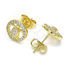 Oro Laminado Stud Earring, Gold Filled Style Turtle Design, with White Micro Pave, Polished, Golden Finish, 02.156.0550