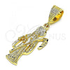 Oro Laminado Religious Pendant, Gold Filled Style Santa Muerte Design, Diamond Cutting Finish, Golden Finish, 5.186.010